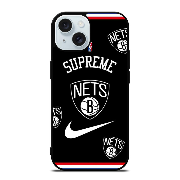 BROOKLYN NETS NBA X SUPREME NIKE iPhone 15 Case Cover
