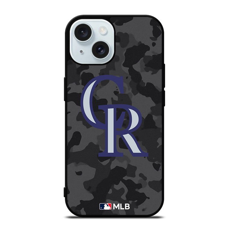 COLORADO ROCKIES BASEBALL BLACK CAMO iPhone 15 Case Cover
