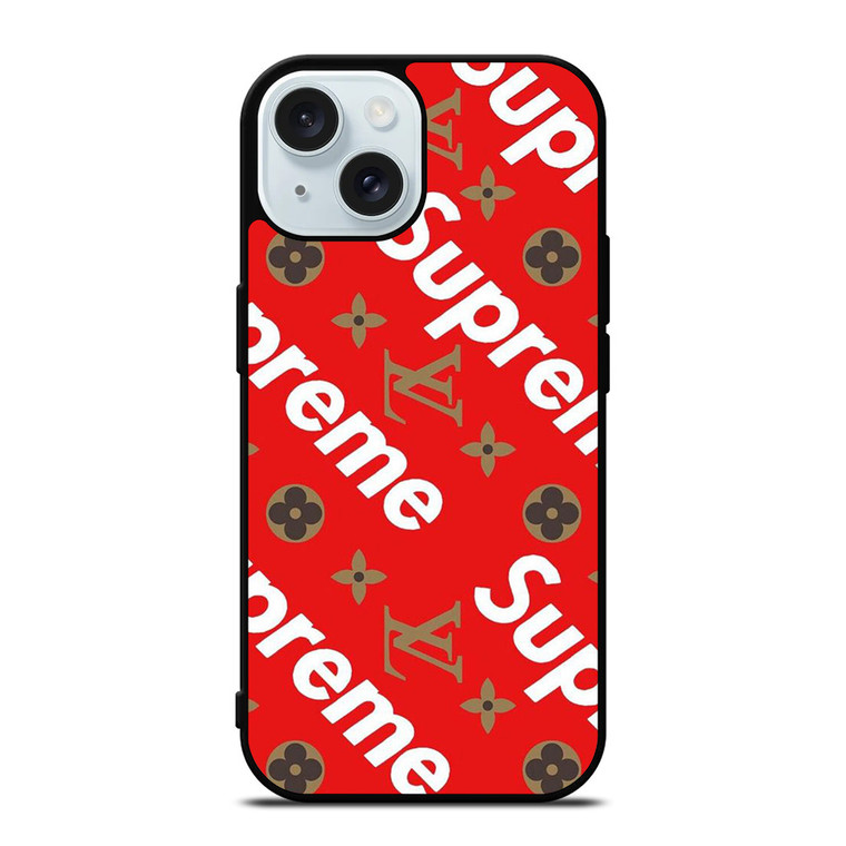 LOUIS VUITTON X SUPREME RED iPhone 15 Case Cover