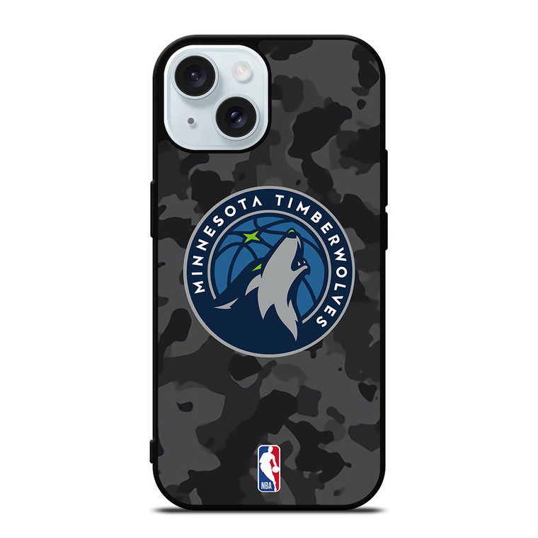 MINNESOTA TIMBERWOLVES BLACK CAMO iPhone 15 Case Cover