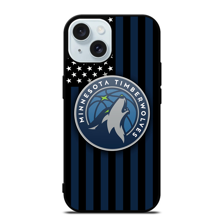 MINNESOTA TIMBERWOLVES NBA USA FLAG iPhone 15 Case Cover