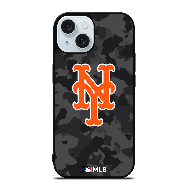 NEW YORK METS BASEBALL BLACK CAMO iPhone 15 Case Cover