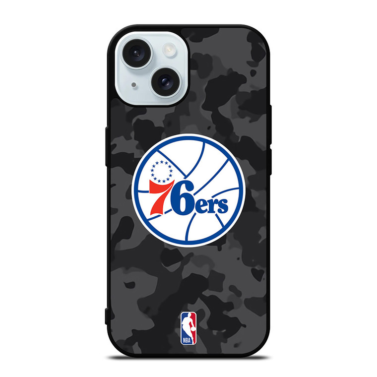 PHILADELPHIA 76ERS BLACK CAMO iPhone 15 Case Cover