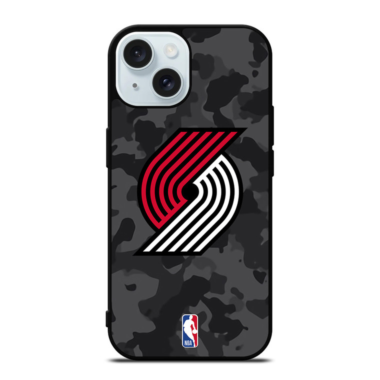 PORTLAND TRAIL BLAZERS BLACK CAMO iPhone 15 Case Cover PORTLAND TRAIL BLAZERS BLACK CAMO iPhone 15 Case Cover