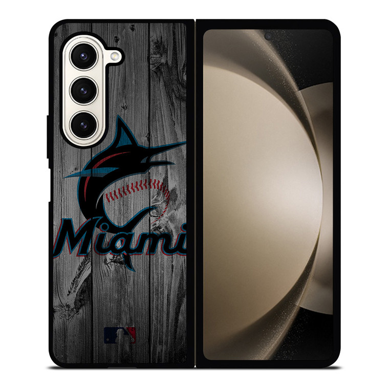MIAMI MARLINS BASEBALL MLB WOOD LOGO Samsung Galaxy Z Fold 5 Case Cover