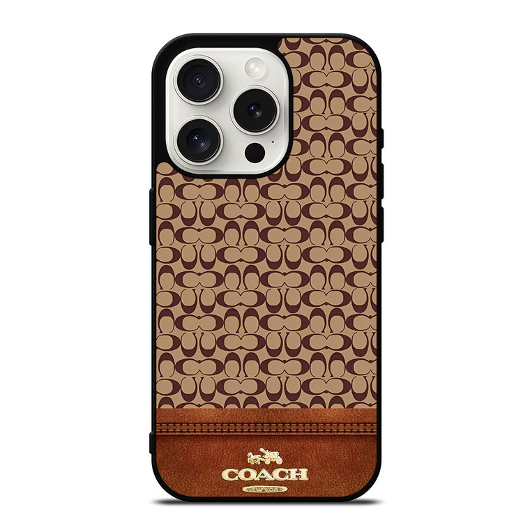 COACH NEW YORK LOGO BROWN LEATHER iPhone 15 Pro Case Cover