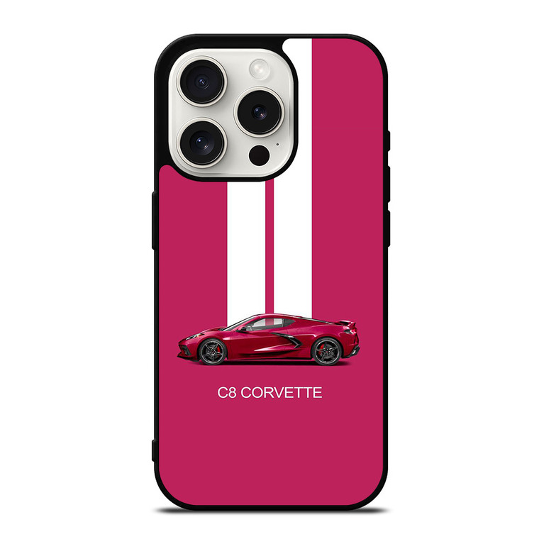 CORVETTE CAR C8 PINK iPhone 15 Pro Case Cover