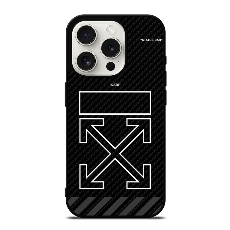 OFF WHITE LOGO TIME DATE CARBON iPhone 15 Pro Case Cover