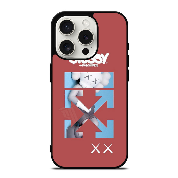 OFF WHITE STUSSY KAWS LOGO iPhone 15 Pro Case Cover
