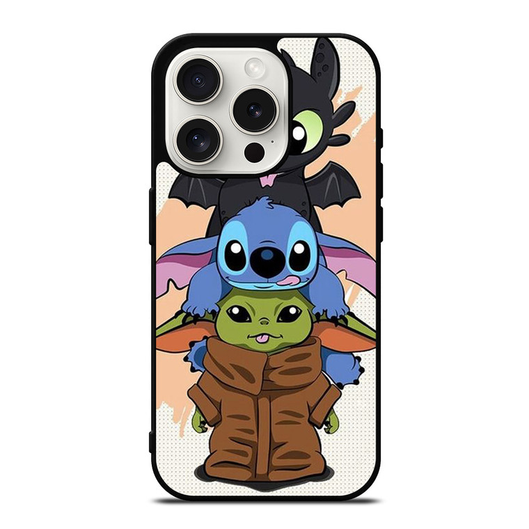 TOOTHLESS STITCH BABY YODA CUTE CARTOON iPhone 15 Pro Case Cover