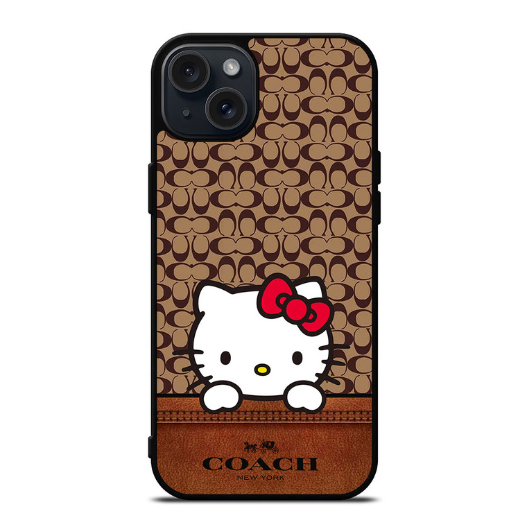 COACH NEW YORK LOGO HELLO KITTY BROWN iPhone 15 Plus Case Cover