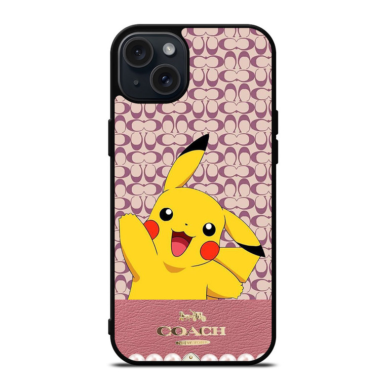 COACH NEW YORK LOGO PINK X PIKACHU POKEMON iPhone 15 Plus Case Cover