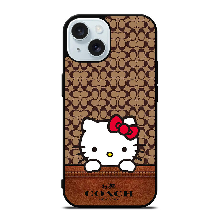 COACH NEW YORK LOGO HELLO KITTY BROWN iPhone 15 Case Cover