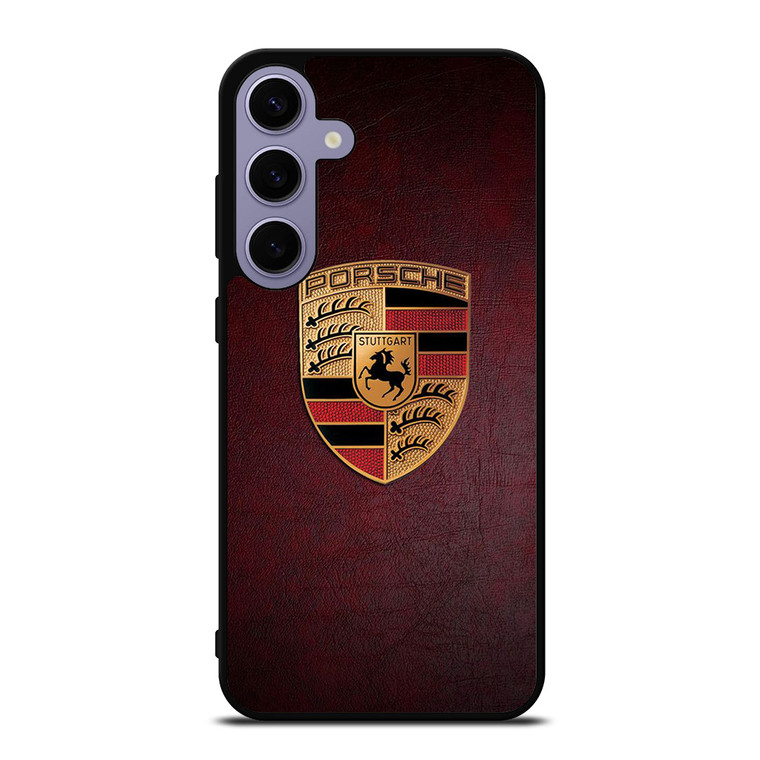 PORSCHE CAR LOGO ON RED LEATHER Samsung Galaxy S24 Plus Case Cover