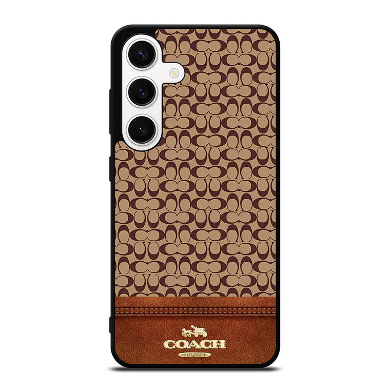 COACH NEW YORK LOGO BROWN LEATHER Samsung Galaxy S24 Case Cover