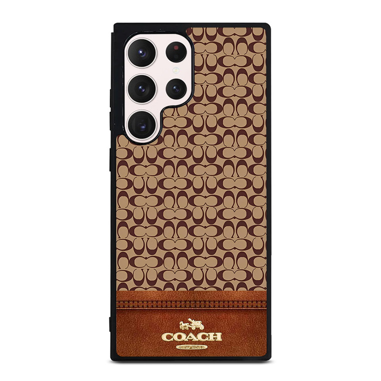 COACH NEW YORK LOGO BROWN LEATHER Samsung Galaxy S23 Ultra Case Cover