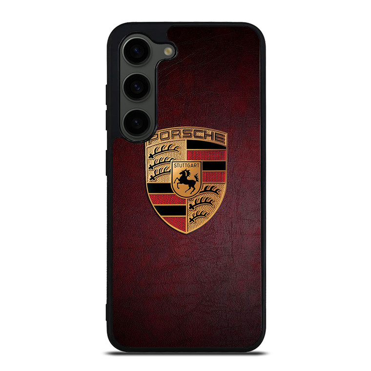 PORSCHE CAR LOGO ON RED LEATHER Samsung Galaxy S23 Plus Case Cover