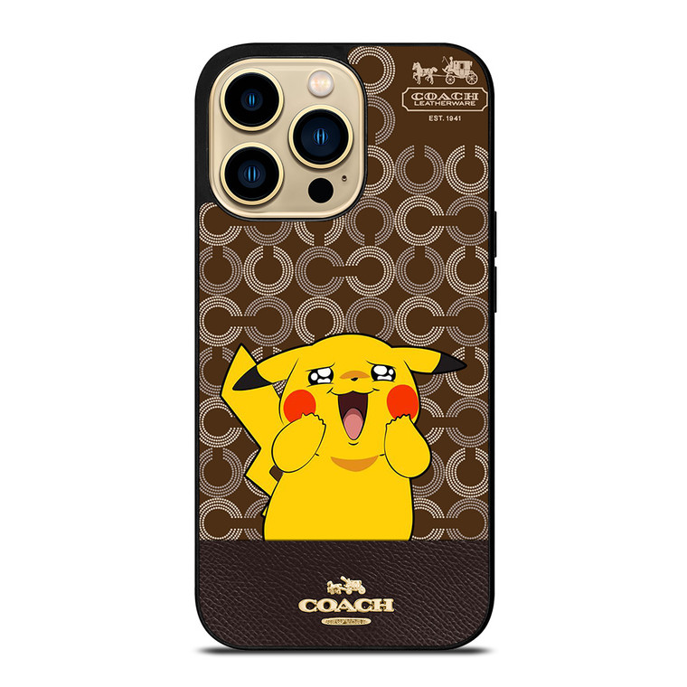 COACH NEW YORK LOGO BRWON EMBLEM X PIKACHU POKEMON iPhone 14 Pro Max Case Cover