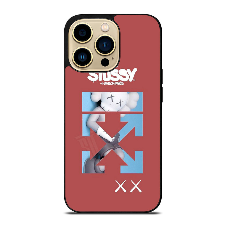 OFF WHITE STUSSY KAWS LOGO iPhone 14 Pro Max Case Cover