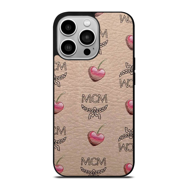 MCM LOVE CHERRIES BROWN LEATHER iPhone 14 Pro Case Cover