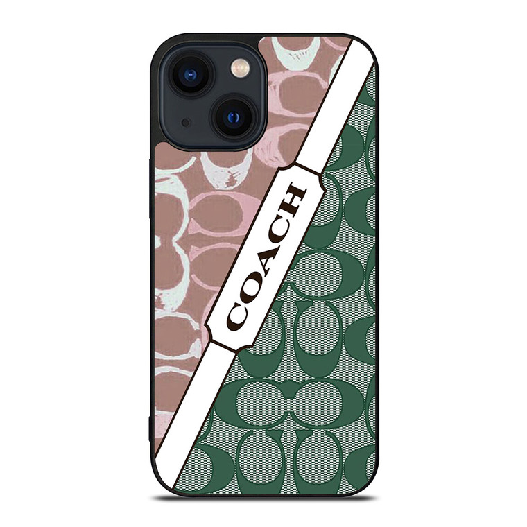 COACH NEW YORK LOGO PINK GREEN PATTERN ICON iPhone 14 Plus Case Cover