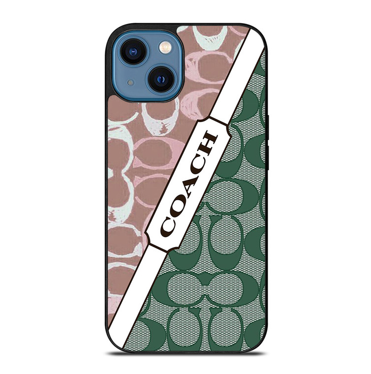 COACH NEW YORK LOGO PINK GREEN PATTERN ICON iPhone 14 Case Cover