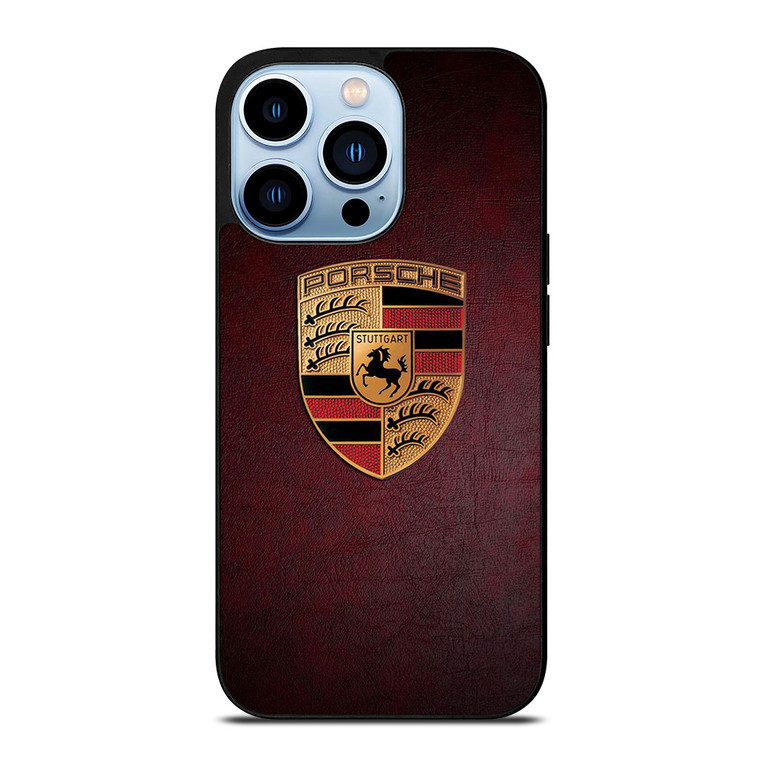 PORSCHE CAR LOGO ON RED LEATHER iPhone 13 Pro Max Case Cover