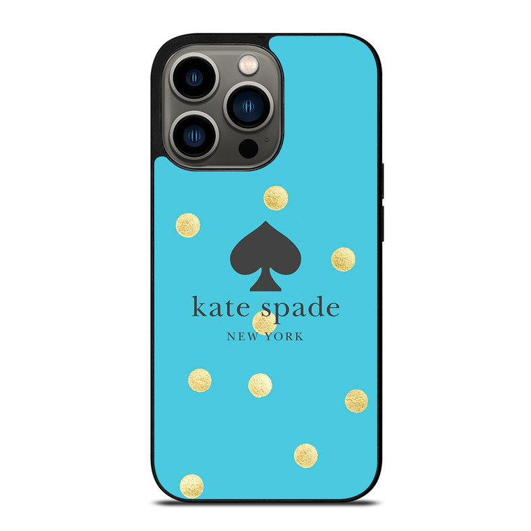 KATE SPADE NEW YORK LOGO BLUE GOLDEN POLKADOTS iPhone 13 Pro Case Cover