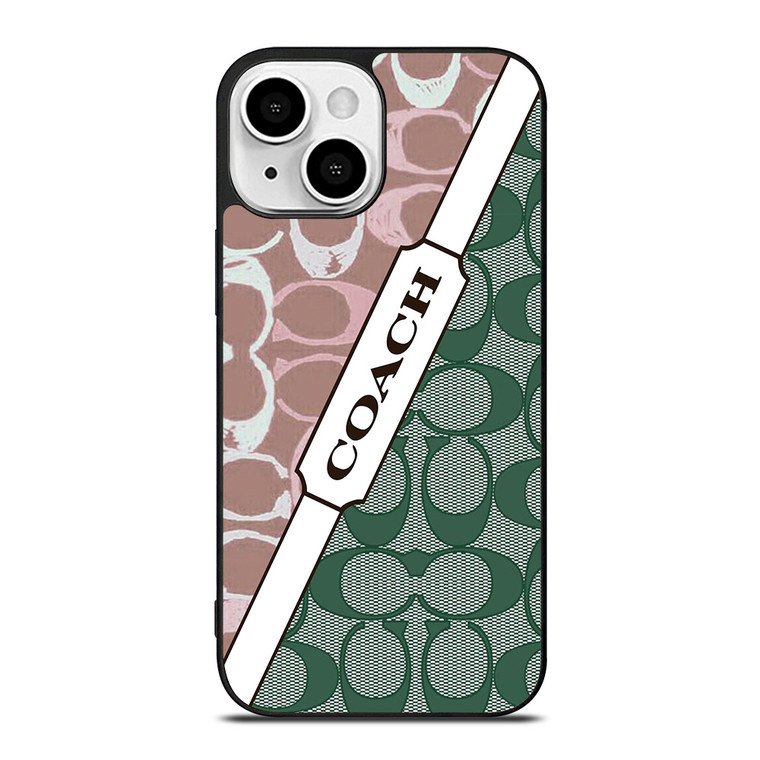 COACH NEW YORK LOGO PINK GREEN PATTERN ICON iPhone 13 Mini Case Cover