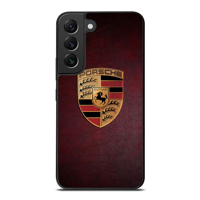 PORSCHE CAR LOGO ON RED LEATHER Samsung Galaxy S22 Plus Case Cover