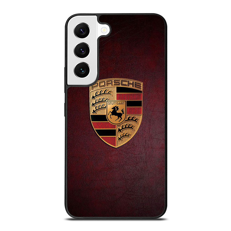 PORSCHE CAR LOGO ON RED LEATHER Samsung Galaxy S22 Case Cover