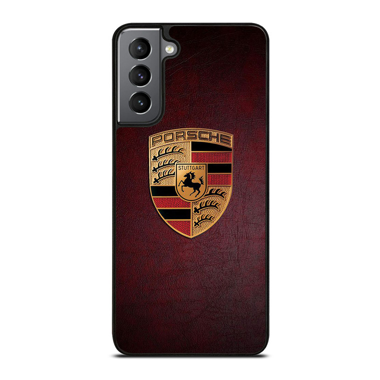PORSCHE CAR LOGO ON RED LEATHER Samsung Galaxy S21 Plus Case Cover