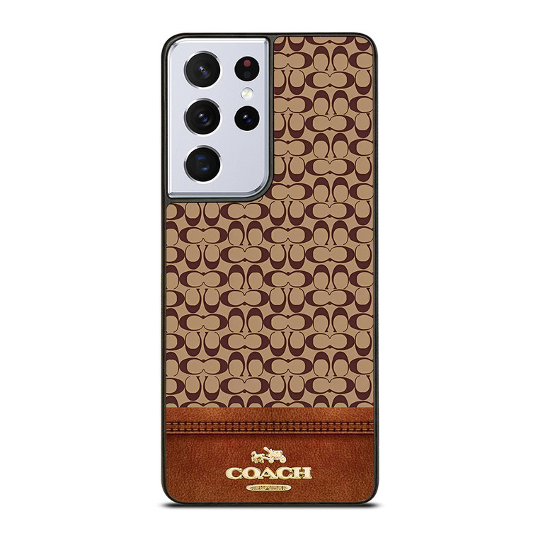 COACH NEW YORK LOGO BROWN LEATHER Samsung Galaxy S21 Ultra Case Cover