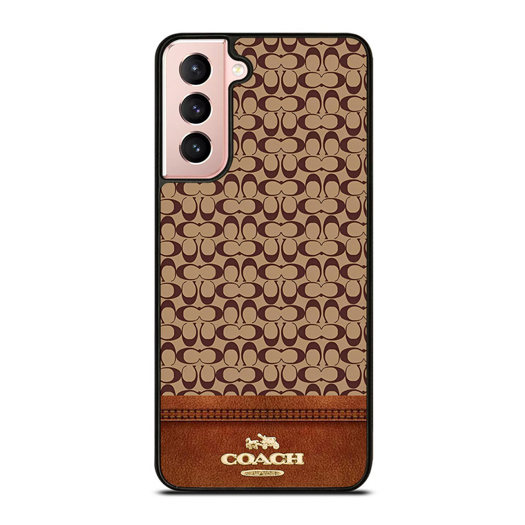 COACH NEW YORK LOGO BROWN LEATHER Samsung Galaxy S21 Case Cover