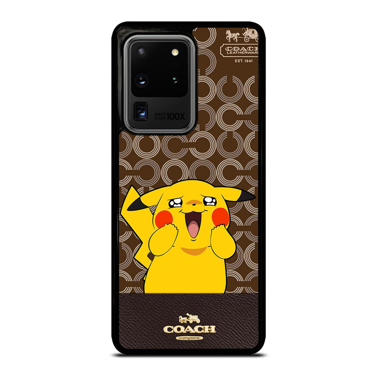 COACH NEW YORK LOGO BRWON EMBLEM X PIKACHU POKEMON Samsung Galaxy S20 Ultra Case Cover