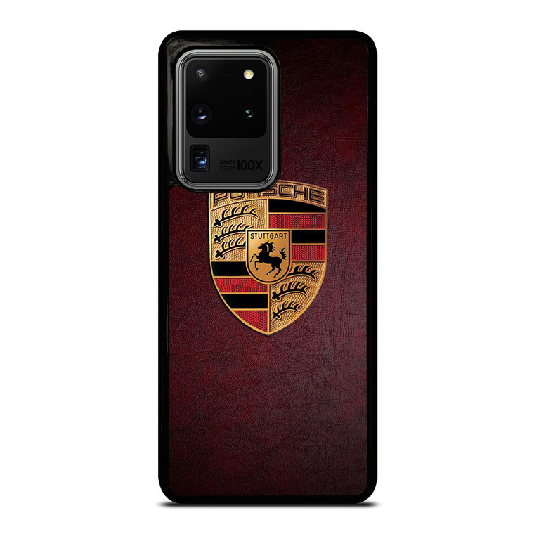 PORSCHE CAR LOGO ON RED LEATHER Samsung Galaxy S20 Ultra Case Cover