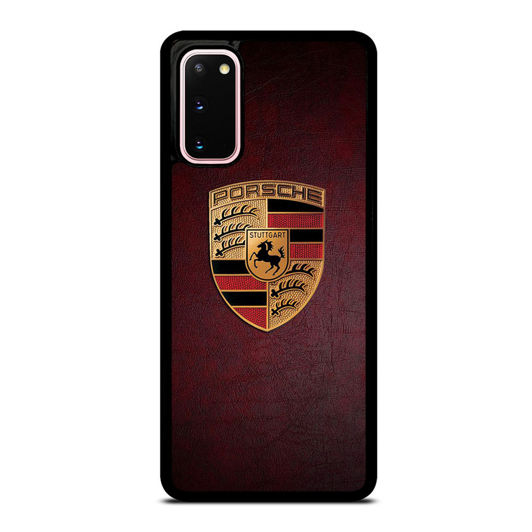 PORSCHE CAR LOGO ON RED LEATHER Samsung Galaxy S20 Case Cover
