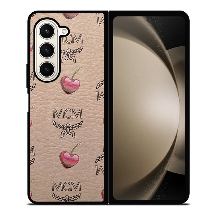 MCM LOVE CHERRIES BROWN LEATHER Samsung Galaxy Z Fold 5 Case Cover