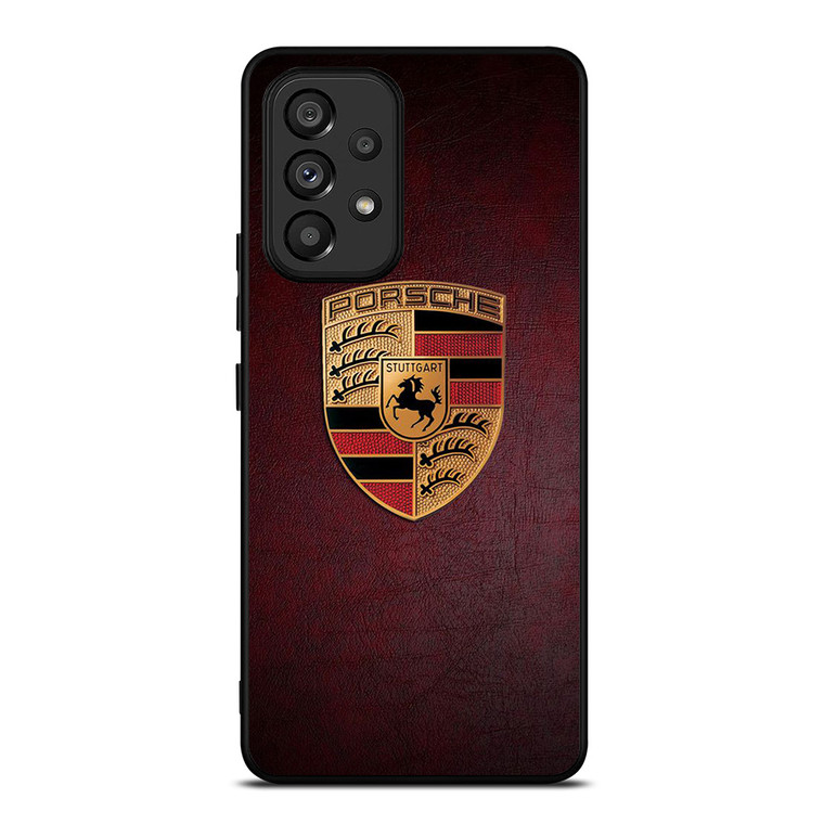PORSCHE CAR LOGO ON RED LEATHER Samsung Galaxy A53 Case Cover