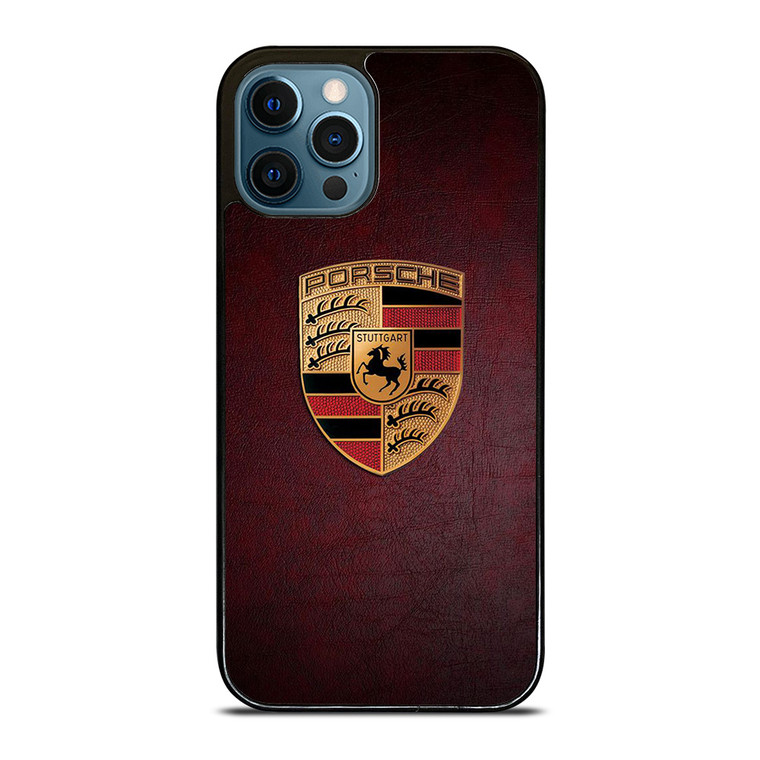 PORSCHE CAR LOGO ON RED LEATHER iPhone 12 Pro Max Case Cover