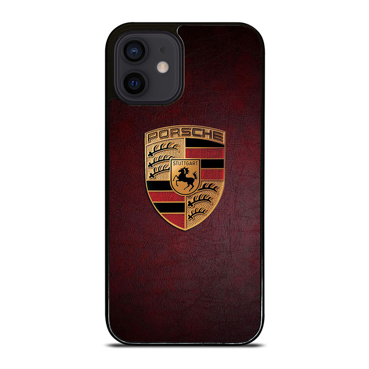 PORSCHE CAR LOGO ON RED LEATHER iPhone 12 Mini Case Cover