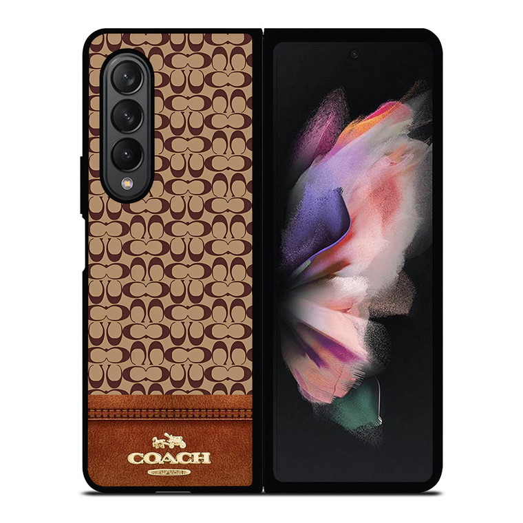 COACH NEW YORK LOGO BROWN LEATHER Samsung Galaxy Z Fold 3 Case Cover