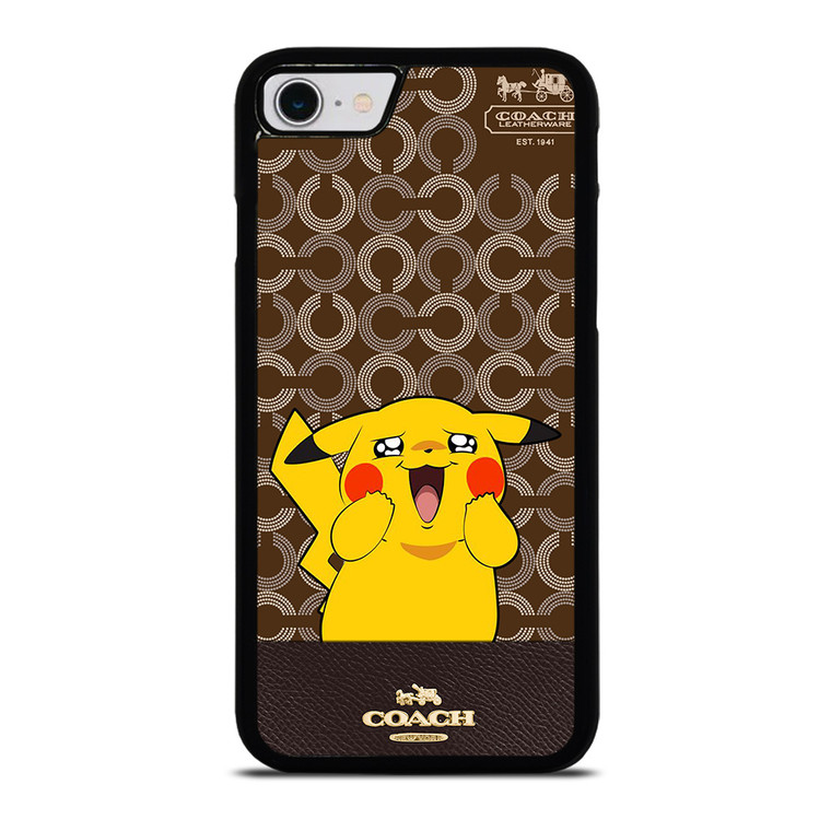 COACH NEW YORK LOGO BRWON EMBLEM X PIKACHU POKEMON iPhone SE 2022 Case Cover
