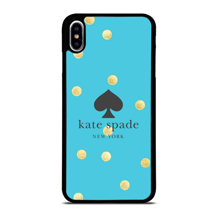 KATE SPADE NEW YORK LOGO BLUE GOLDEN POLKADOTS iPhone XS Max Case Cover