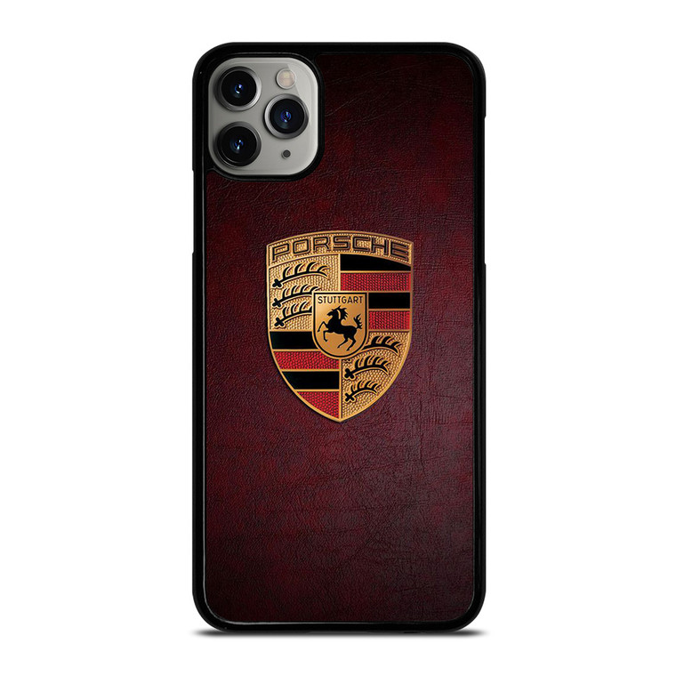 PORSCHE CAR LOGO ON RED LEATHER iPhone 11 Pro Max Case Cover