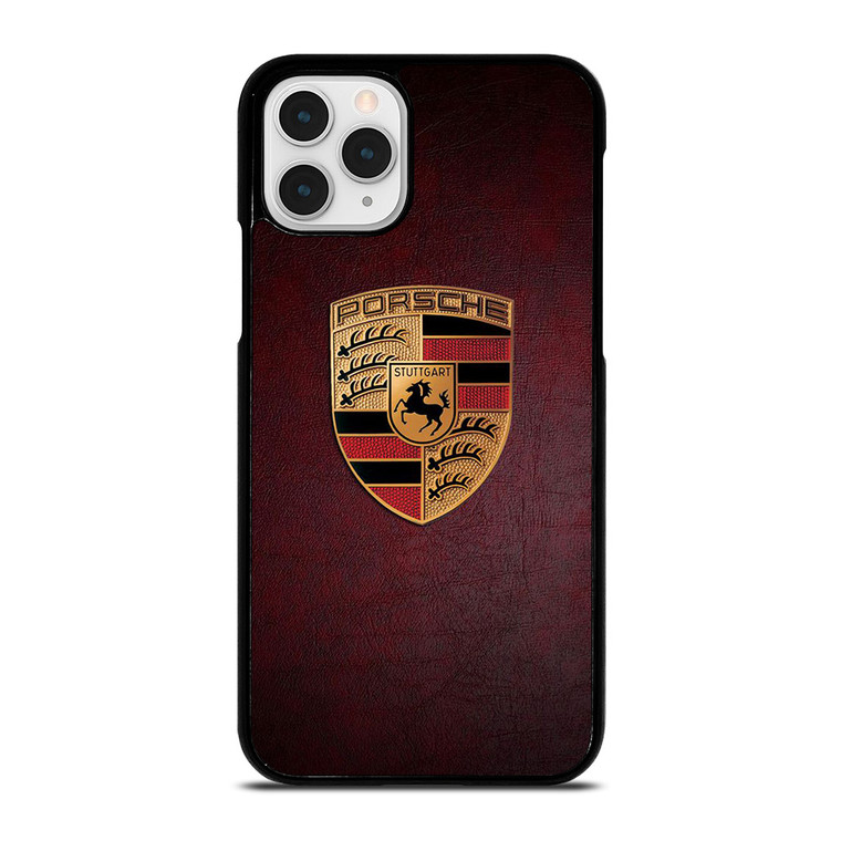 PORSCHE CAR LOGO ON RED LEATHER iPhone 11 Pro Case Cover