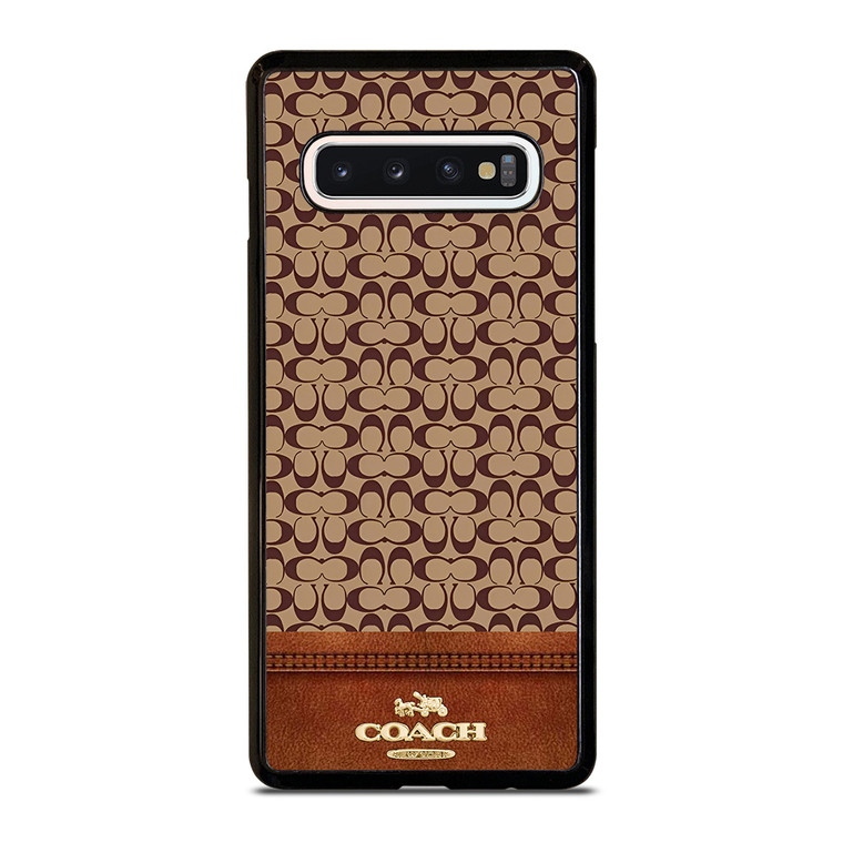 COACH NEW YORK LOGO BROWN LEATHER Samsung Galaxy S10 Case Cover
