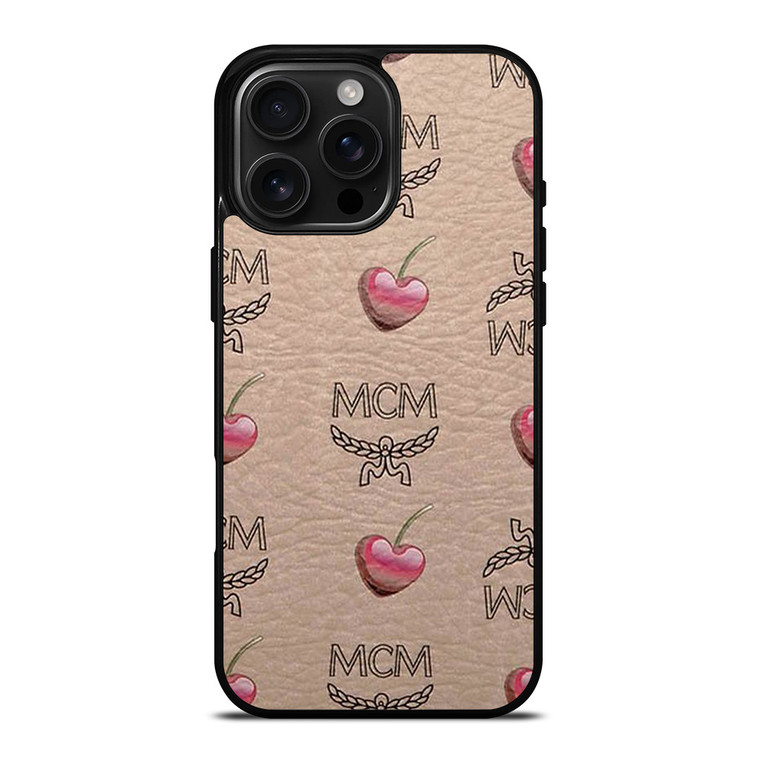 MCM LOVE CHERRIES BROWN LEATHER iPhone 16 Pro Max Case Cover