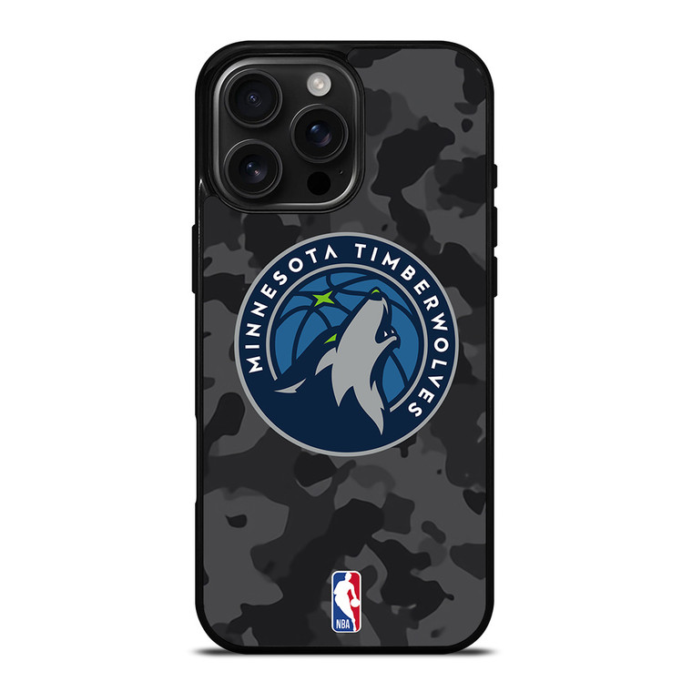 MINNESOTA TIMBERWOLVES BLACK CAMO iPhone 16 Pro Max Case Cover