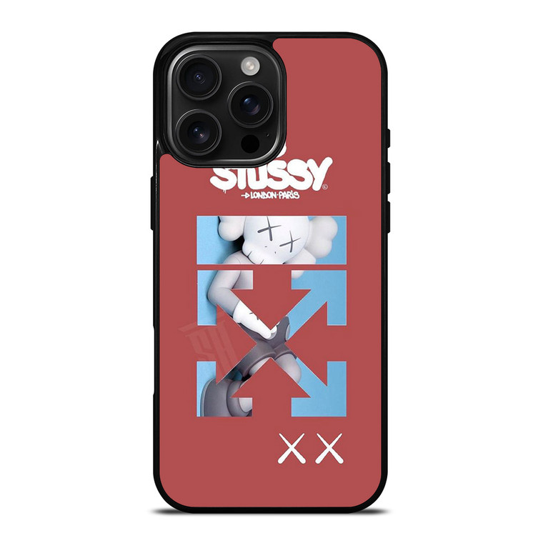 OFF WHITE STUSSY KAWS LOGO iPhone 16 Pro Max Case Cover